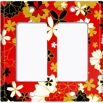 Metal Light Switch Plate Outlet Cover (Japanese Pattern Flowers Red   - Single Toggle)