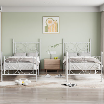 2 cadres de lit simples en métal avec tête de lit et pied de lit pour enfants, adultes et adultes