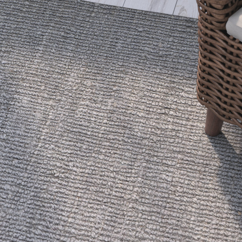 Tapis gris en jute / sisal tissé à plat à la main Alda, Carré 6 pi