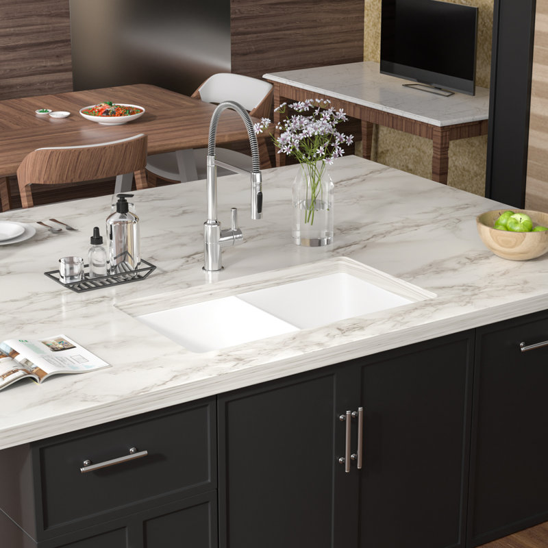 32"L x 19"W Undermount Ceramic Kitchen Sink  Rectangular Double Bowl Kitchen Sink