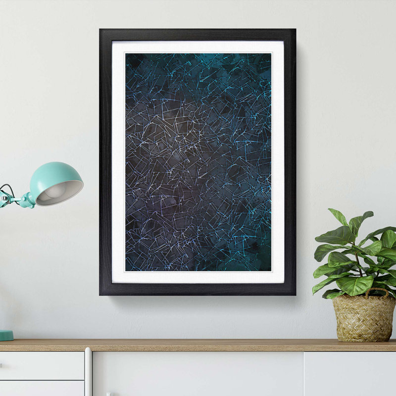 Geometric Blues in Abstract - Framed Print, 87cm H x 62cm W x 2cm D, Black Framed