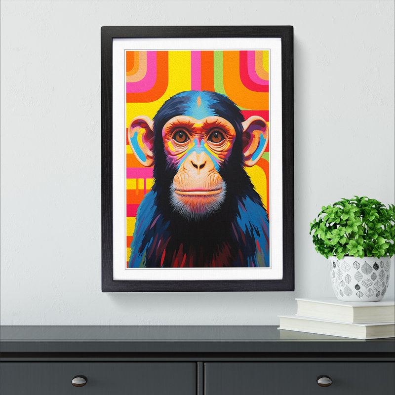 XYZ-FRM-V1223-4529 Monkey Colour Field - Single Picture Frame Print on Wood, 64cm H x 46cm W x 2cm D, Black 
