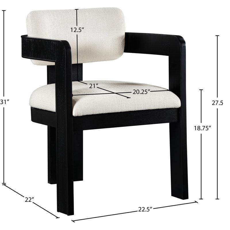 Chaise rembourrée Sacha Frink, Tissu crème texturé en lin, Noir