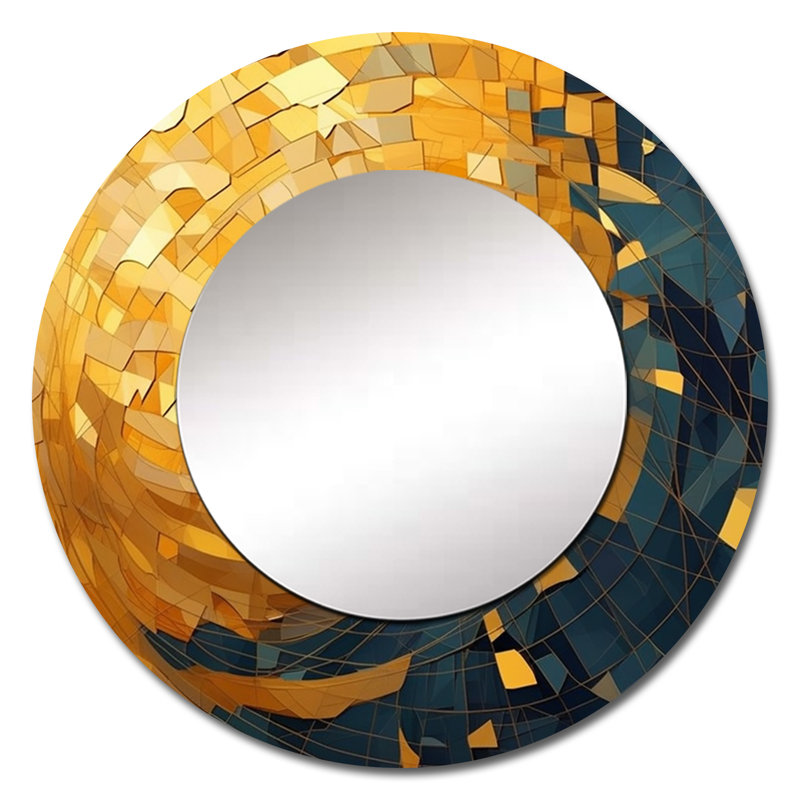 Or et noir cubiste Visions VI - miroir mural unique cubique, miroir rond doré, impression d'art en métal, 36 po x 36 po