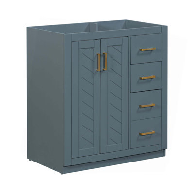Meuble-lavabo de salle de bain sans plateau, armoire de rangement en bois massif avec portes à fermeture douce, armoire de rangement en cadre seulement, style rétro