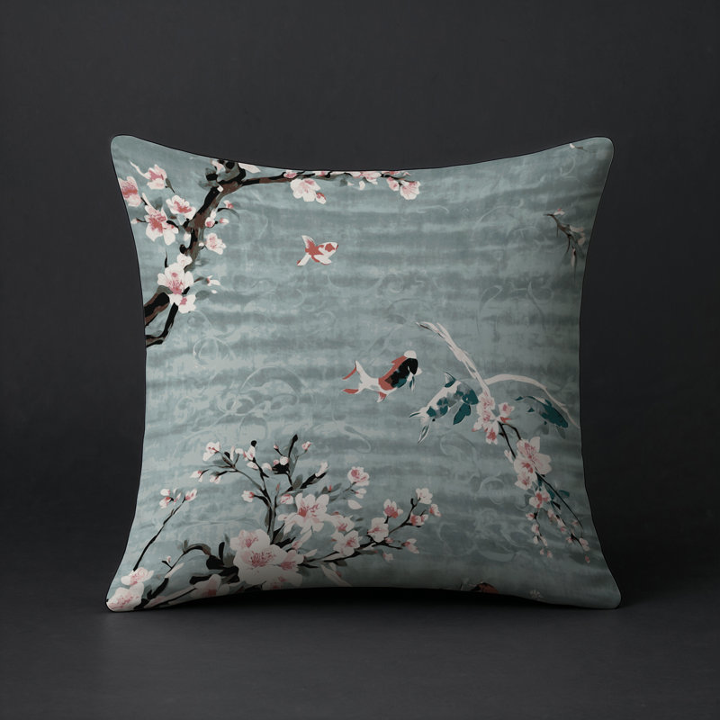 Coussin décoratif intérieur et extérieur Modern, Gris floral 10, Carré 18 po