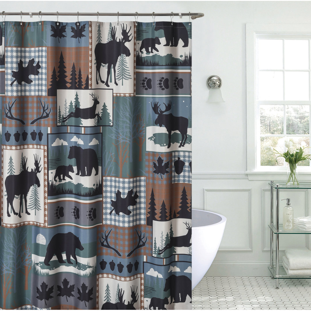 Woodland Forest Patchwork Animal Moose Bear Nature Winter Themed Decorative 72" Shower Curtain Millwood Pines