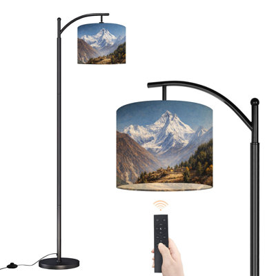 Arc Floor Lamp with Adjustable Lampshade Himalayas mountain landscape Mt Manaslu Nepal Standing Lamp 3 Color Temperatures Dimmable Tall Pole Lamp with Foot Switch for Bedroom