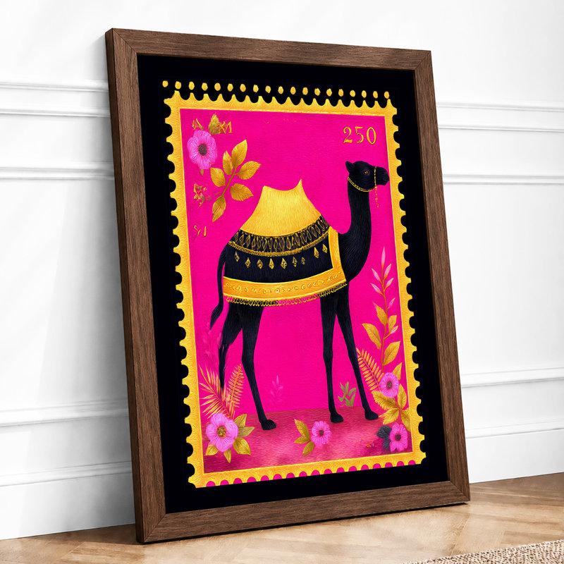 Camel In Gold Retro - Print, A4 - 29.7 x 21.0 cm, Walnut