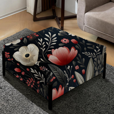 Charme de jardin rustique rouge et blanc - grand repose-pieds carré floral
