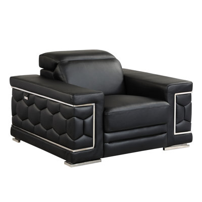 47" Black And Silver Genuine Leather Club Chair