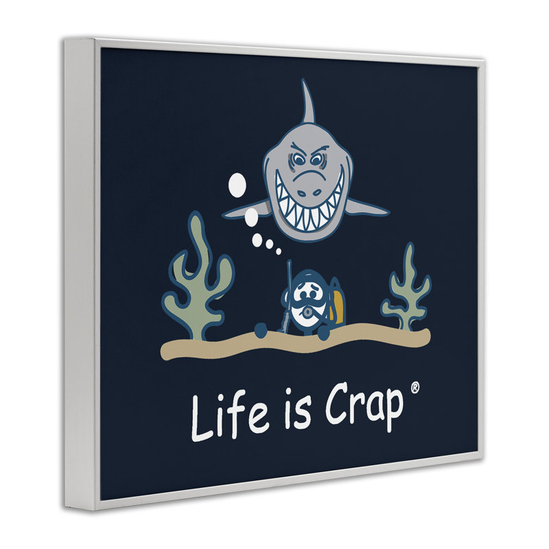 Scary Scuba Shark Giclee Art by LIC, Coastal White Framed Giclee, 16" H x 20" W