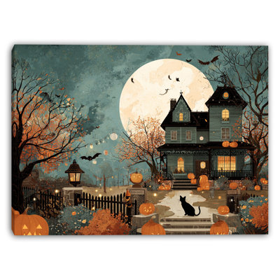 «Halloween Night with Pumpkins», art mural sur toile tendue