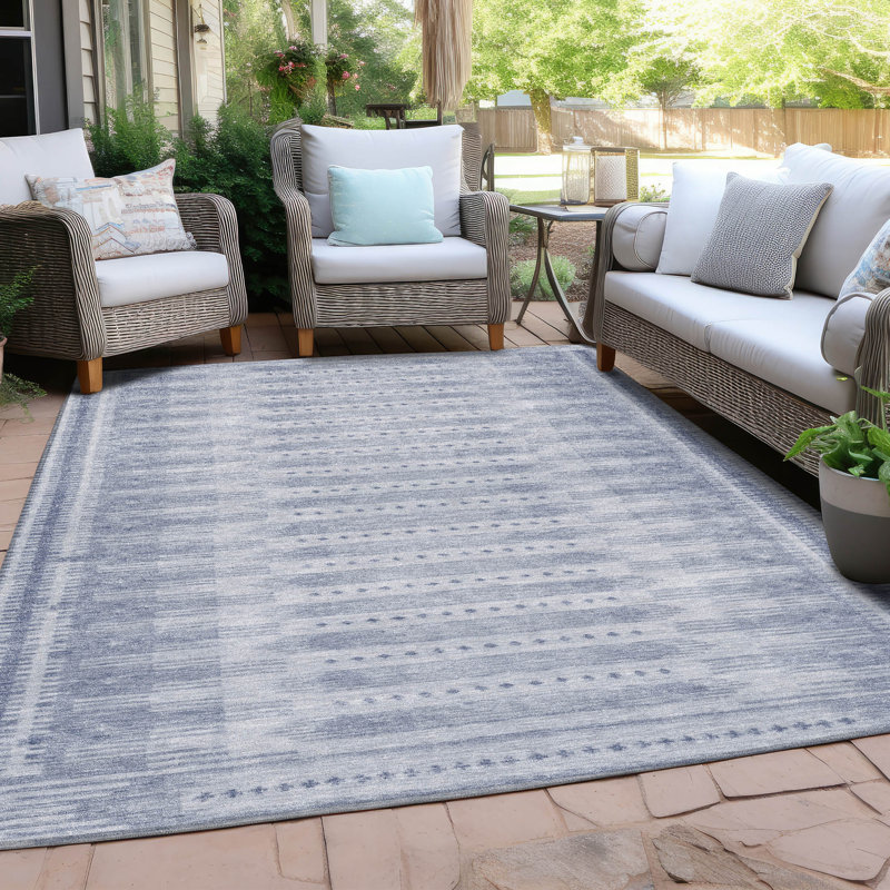 Tapis bleu intérieur / extérieur lavable à la machine Xhevrie, Rectangle 10 pi x 14 pi