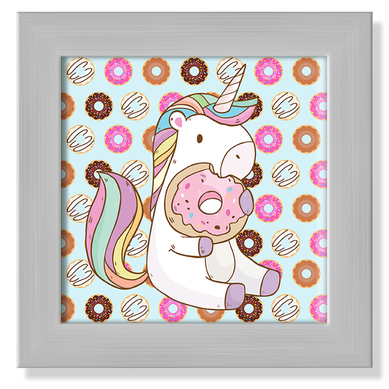 Adhésif décoratif beigne licorne, H 22,5 po x l 22,5 po x P 0,6 po, Encadré plat argent