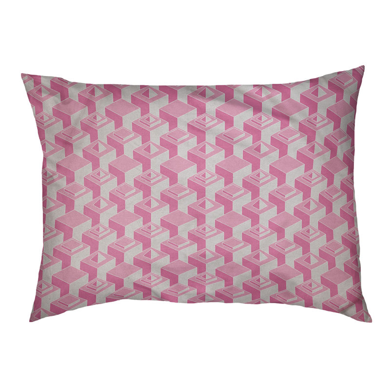 Chen Geometric Fleece Pet Bed, Medium (40" W x 6.5" D x 30" H), Pink/Beige