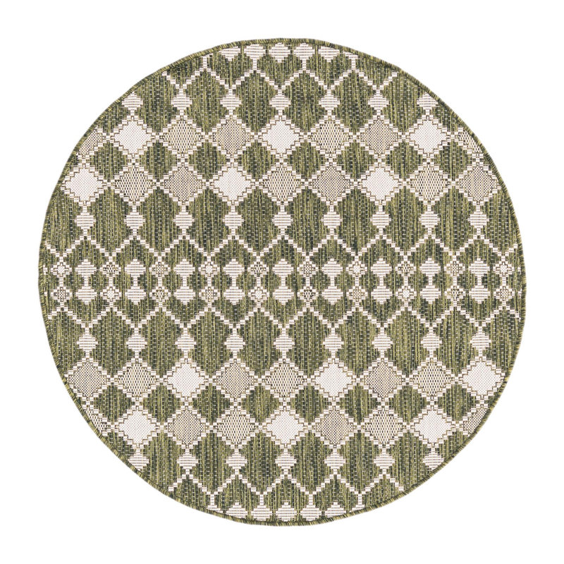 Green Traliccio Indoor/Outdoor Trellis Rug, Round 4'
