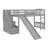 Space Efficient Pine Wood Frame Stairway Loft Bed With  Slide, Guardrails,Convertible Ladder-176850676