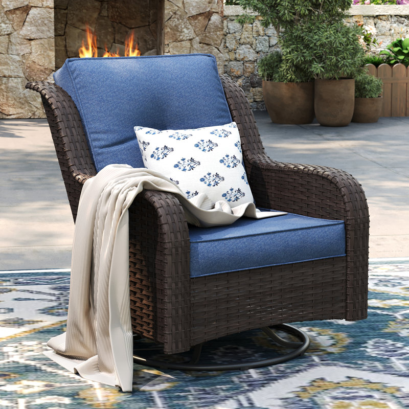 Patio Wicker  Swivel Rocker Chair with Cushions, Slate Blue