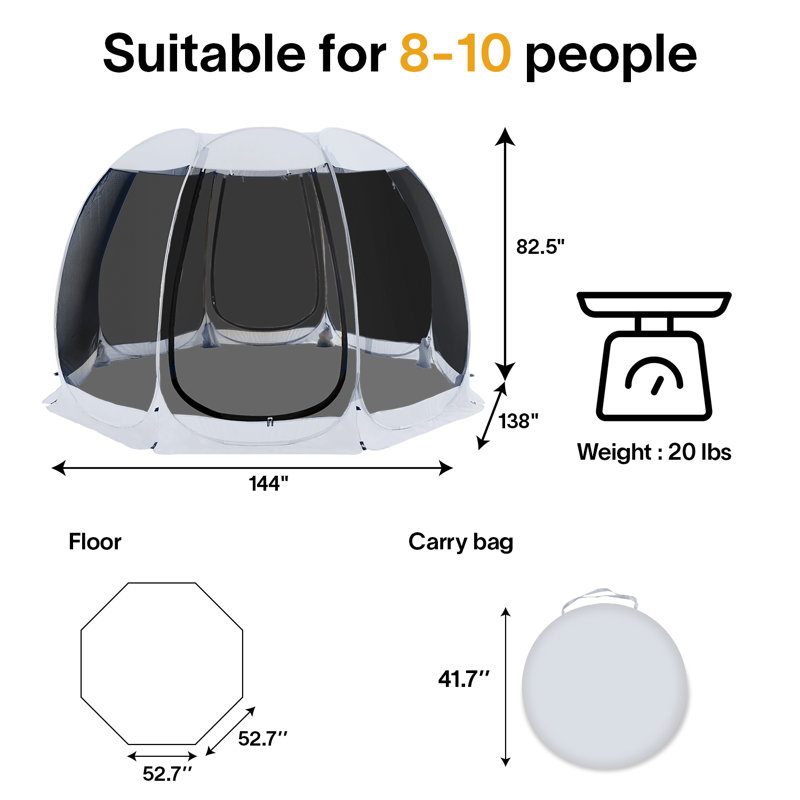 Tente moustiquaire instantanée avec moustiquaire, H 90 po x l 144 po x P 144 po