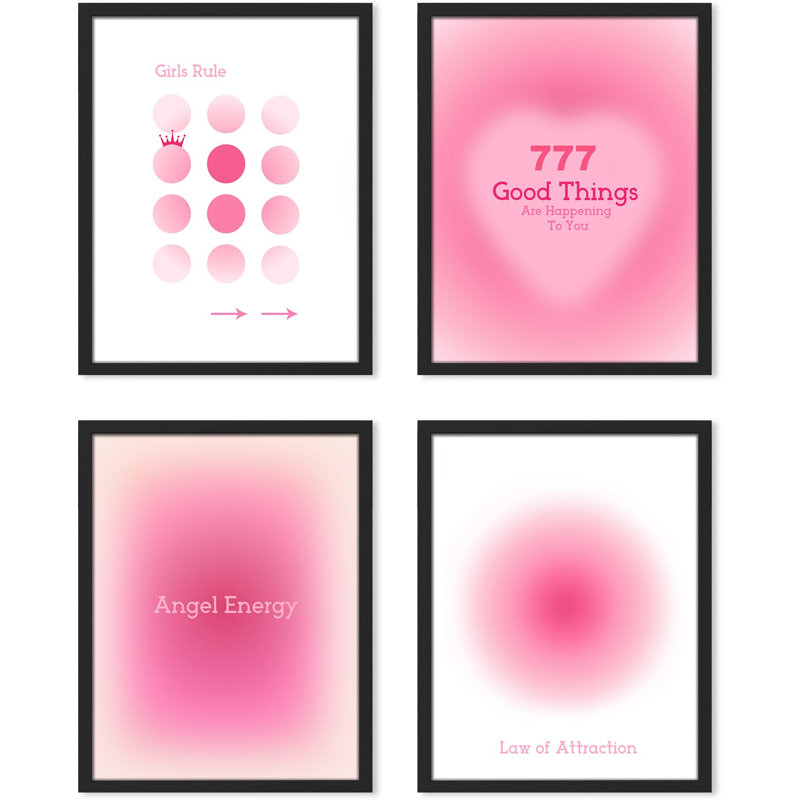 «Angel Angel Aura Motto», impression de 4 pièces encadrées sur papier, Blanc, H 10 po x l 8 po