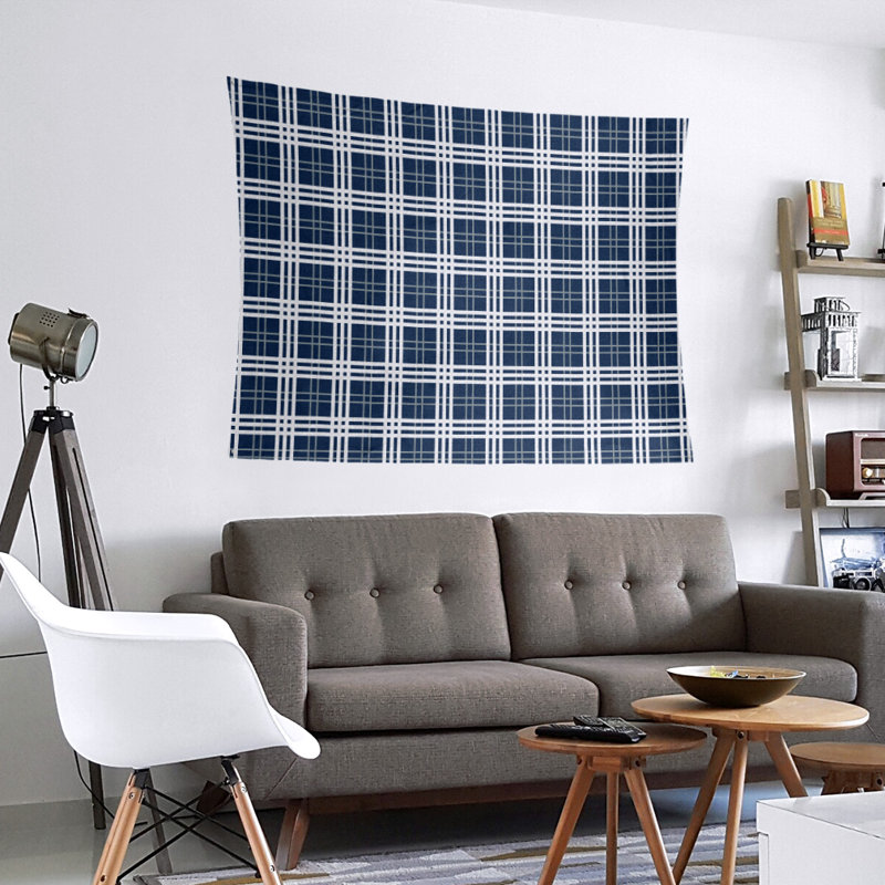 Tapisserie luxueuse en microfibre Dallas, H 68 po x l 80 po, Bleu / argenté / blanc