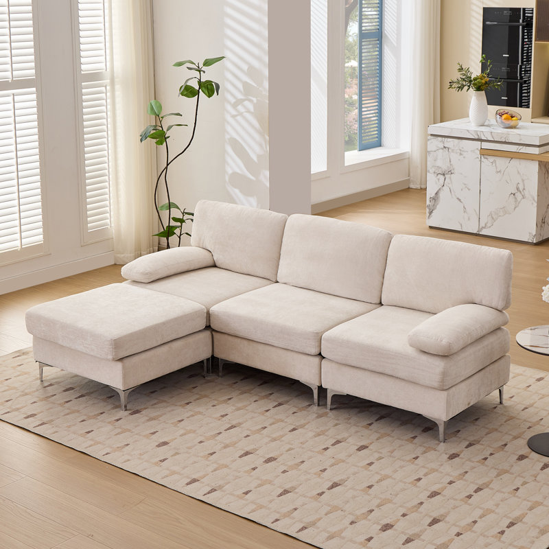 Canapé modulaire avec repose-pieds 4 pièces l 92,1 po, Beige