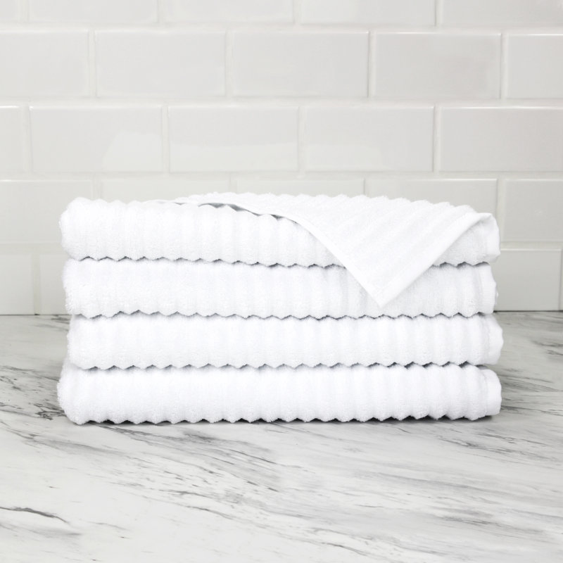 Croslin 100% Cotton Plush Ribbed Hand Towel, White