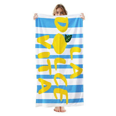  Serviette de plage en microfibre légère, absorbante sans décoloration, 30 po x 60 po, imprimé de lettres citron