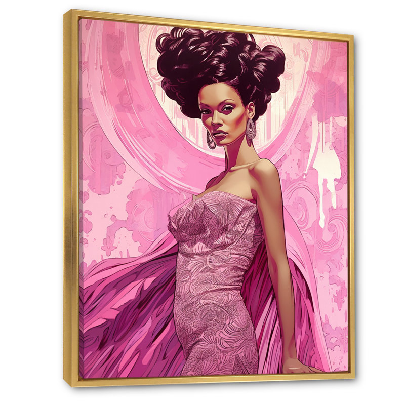 Modèle rétro glamour en rose magenta I, H 32 po x l 24 po x P 1 po, Cadre flottant doré