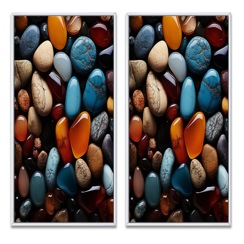 «Spiritual Crystal And Stones Of Harmony», 2 pièces, Cadre blanc, H 24 po x l 20 po