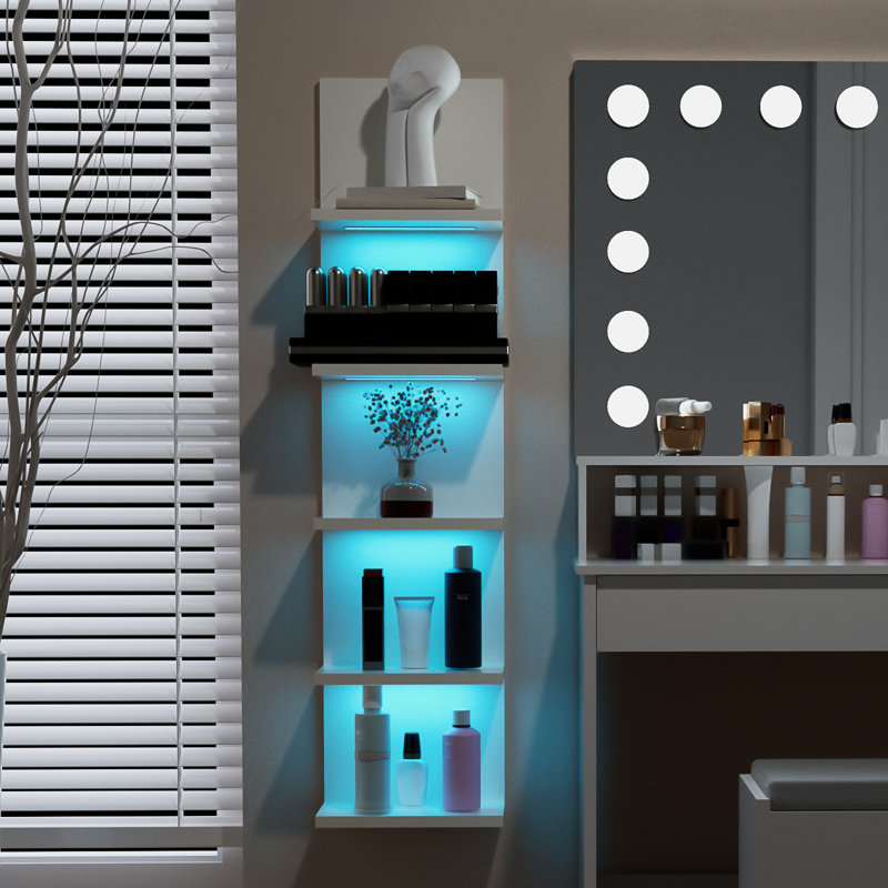 5-Tier Floating Wall Shelf with Bulit-in RGB Lights, White
