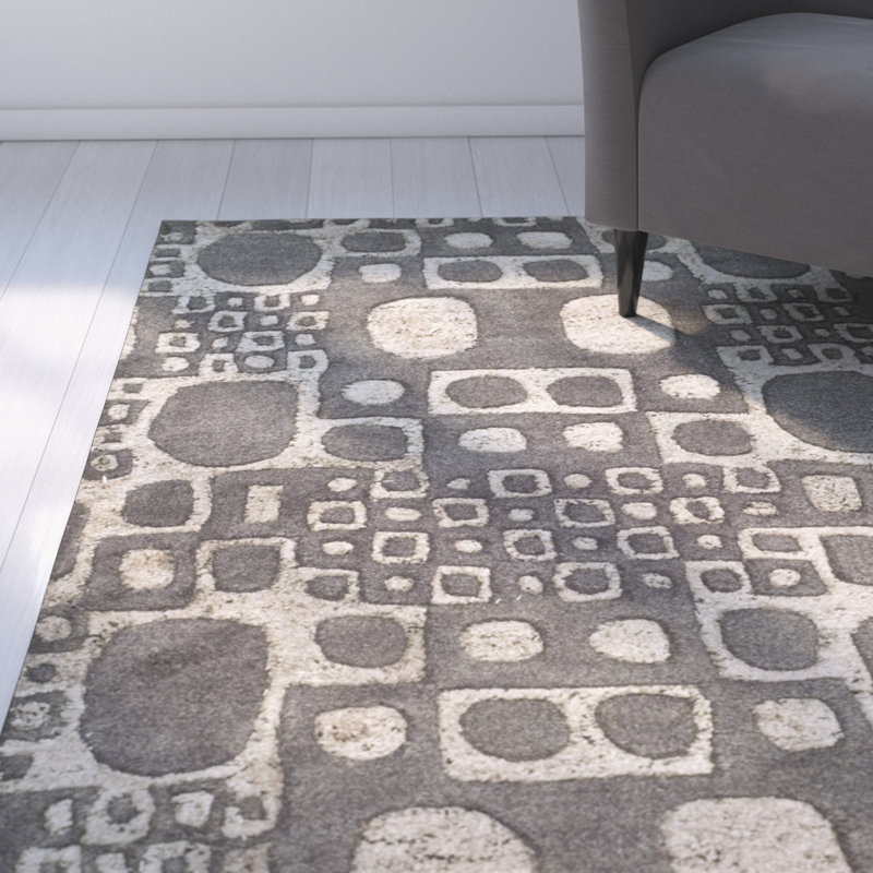 Tapis gris foncé / ivoire Freda, Rectangle 7 pi 6 po x 9 pi 6 po
