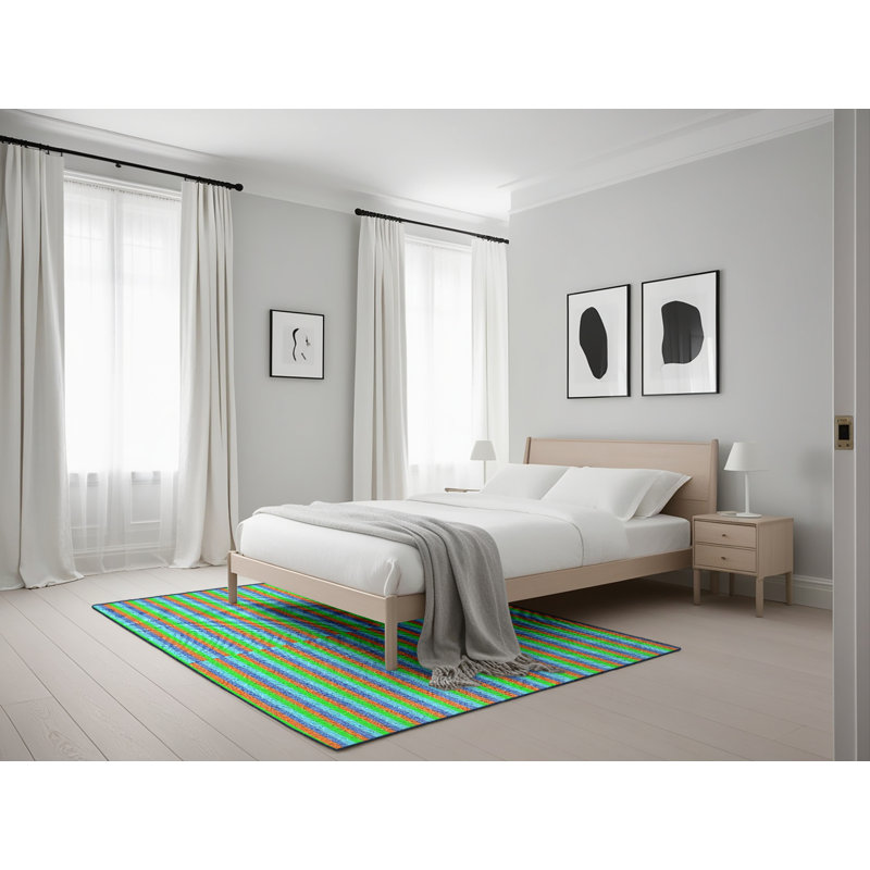 Tapis vert/jaune à motifs Tarcienne, Rectangle 5 pi x 7 pi