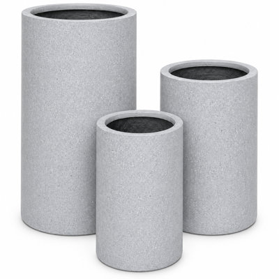 Ensemble de 3 grands pots de fleurs d'intérieur / extérieur en polystone, gris