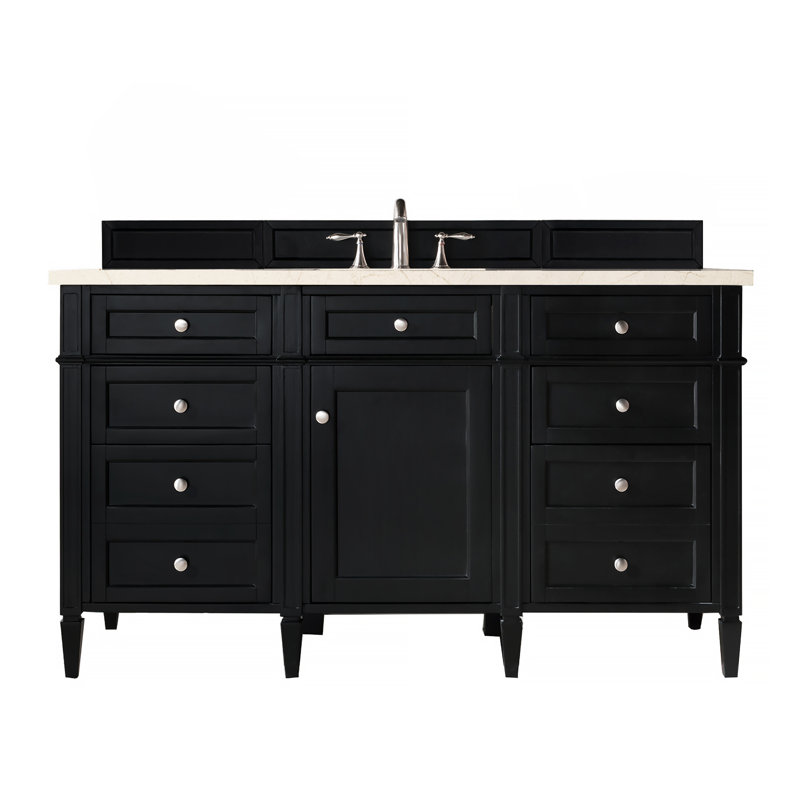 Brittany 60'' W Single Vanity, Eternal Jasmine Pearl, Black Onyx, 8" Widespread