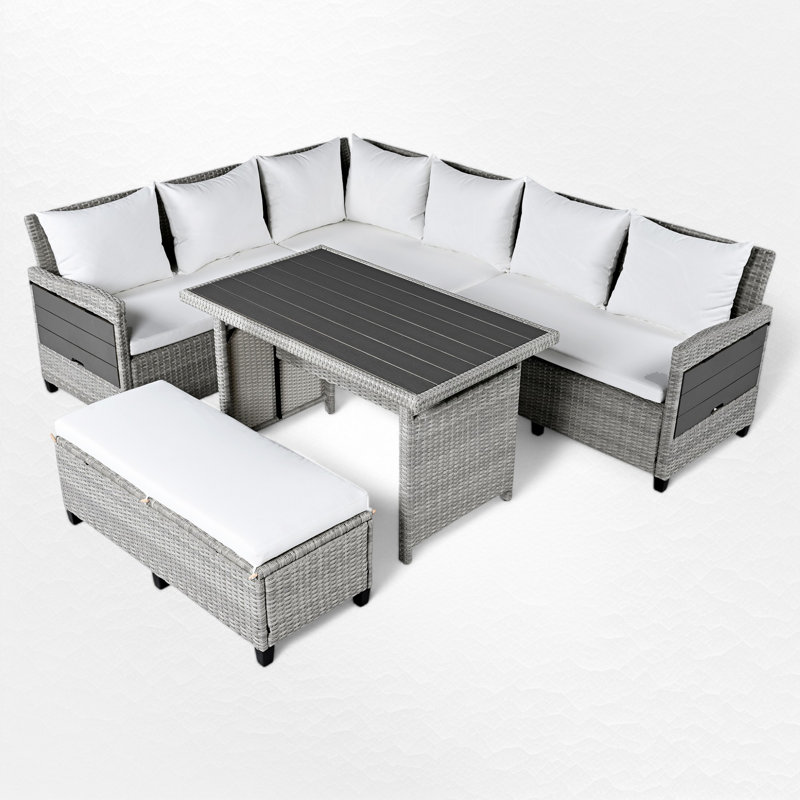 Wicker - Person Patio Conversation Set, Gray, White