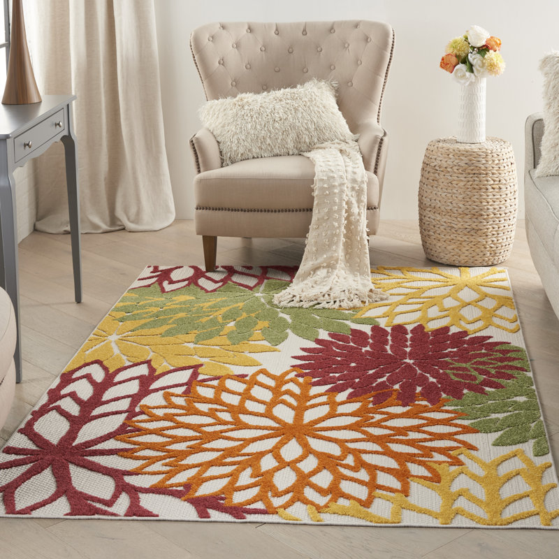 Tapis rouge à motif floral Newton, Rectangle 3 pi 6 po x 5 pi 6 po
