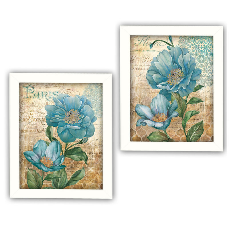 "Paris Blue Collection" 2 pièces par Ed Wargo, reproduction d'art mural, affiche prête à accrocher, cadre blanc