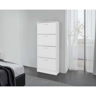 Armoire de rangement à chaussures verticale compacte avec portes à charnières