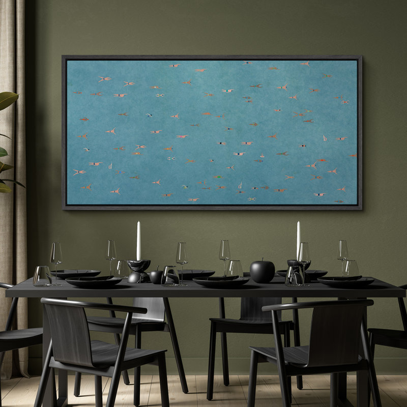 Art mural sur toile, "Nage aérienne dans l'eau bleue" - Scène d'été ludique pour décor bord de mer et maison de plage, Noir