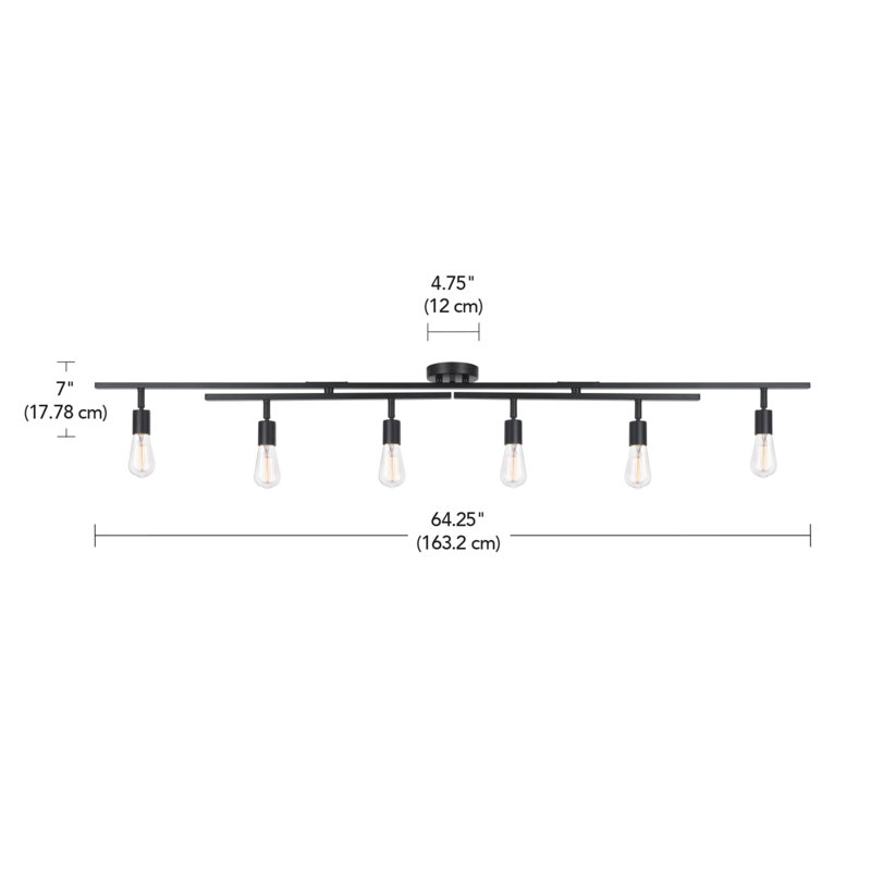 64" 6-Light Double Centre Swivel Track Lighting Kit, Pivoting Track Heads