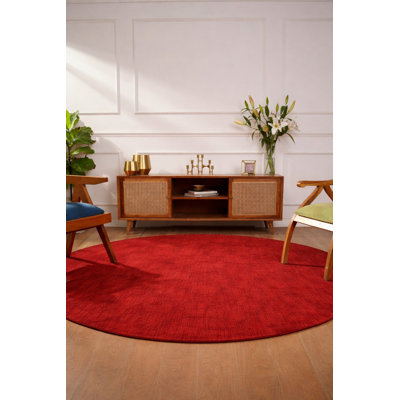 Manns Hand Knotted Loom Wool Eco-Friendly Area Rugs - Round, Red Color, Plain Solid Design, High Pile Thick Handmade Anti Skid Area Rugs for Living Room, Bed Room