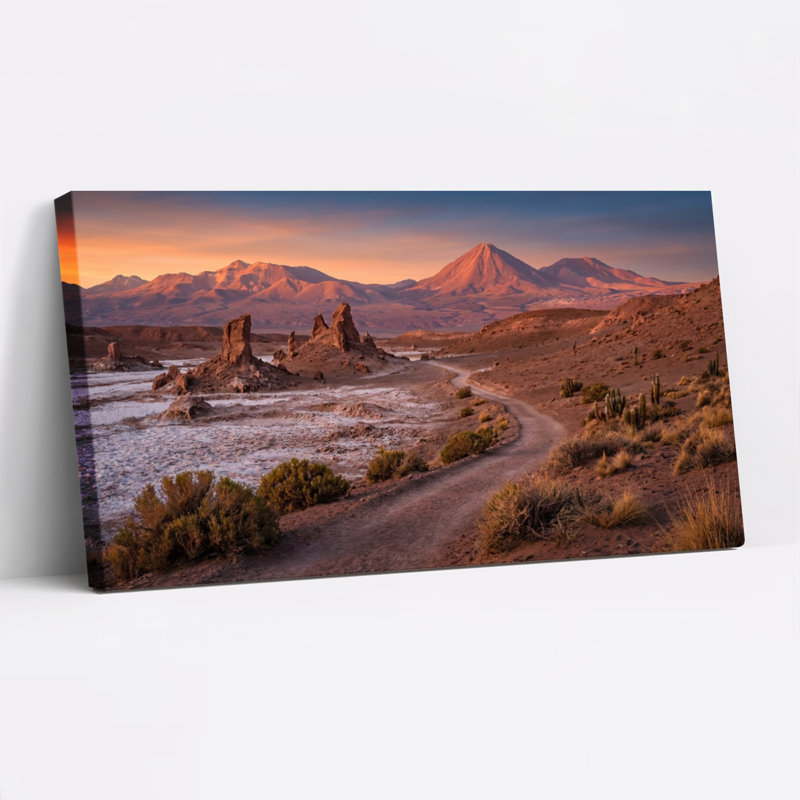 Paysage désertique avec chaîne de montagnes au coucher du soleil, ensemble de 1 toile tendue sur châssis, 5828