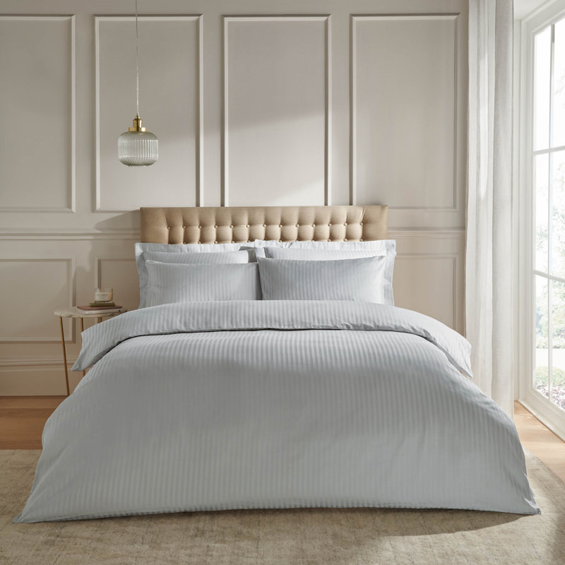 Satin Stripe 300 Thread Count Fitted Sheet, Super King (6'), Grey