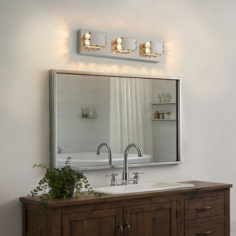 3-Light Bathroom Vanity Light Fixture with Crystal Shades LED Wall Sconces Over Mirror