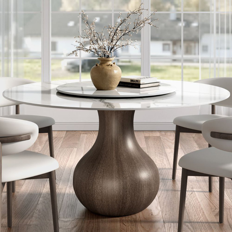 Solid Wood Pedestal Dining Table Round With Removable Lazy Susan, White, 29.52"H x 59"L x 59"W, Dark Walnut