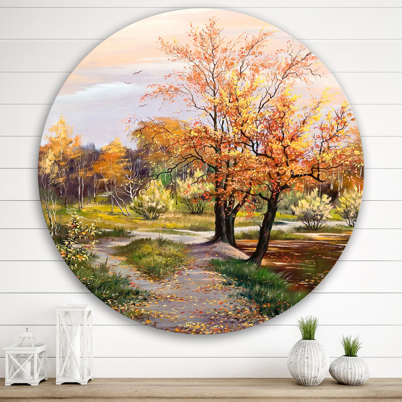 «River in the Orange Woods» - campagne murale en métal, H 11 po x l 11 po x p 1 po