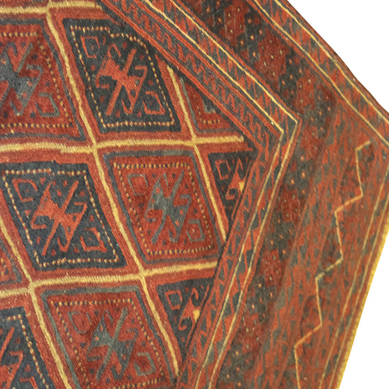 Tapis rouge et bleu noué à la main de haute qualité