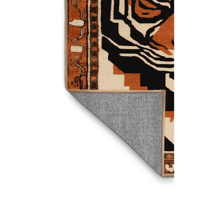 Tapis art déco brun lavable à la machine, Rond 4 pi